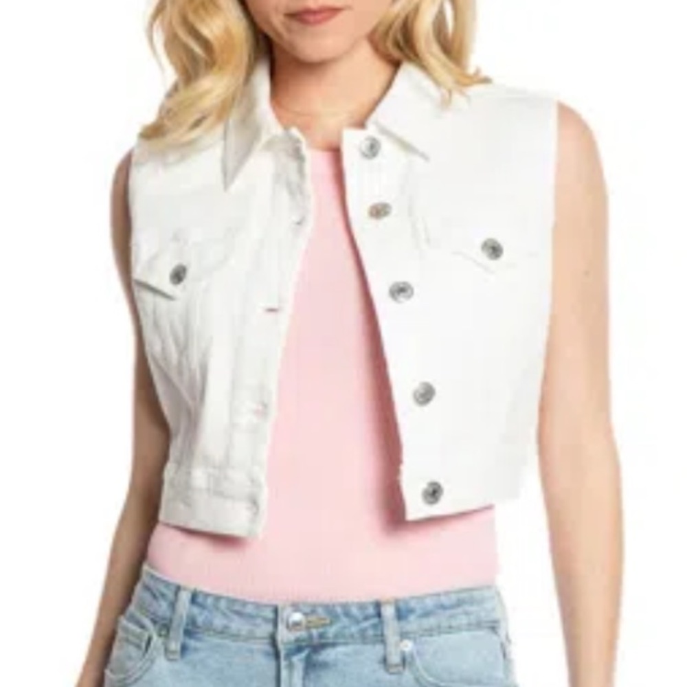 JUICY COUTURE LOGO RHINESTONE CROP DENIM VEST WHITE DENIM SIZE SMALL NWT
